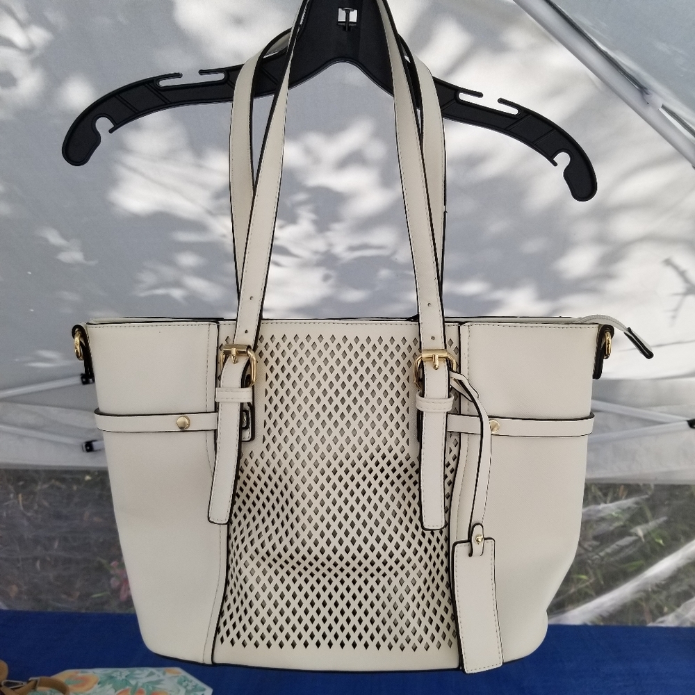 White Tote Bag - Convertible with extra strap included